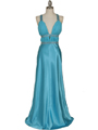 7154 Turquoise Satin Evening Dress - Turquoise, Front View Thumbnail