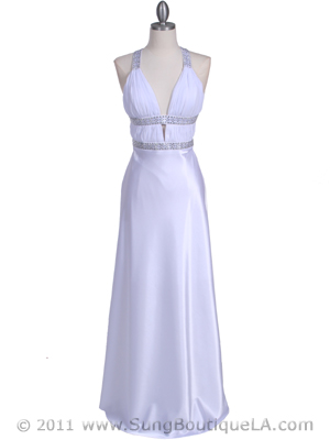 7154 White Satin Evening Dress, White