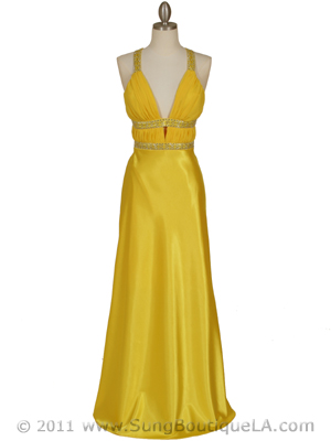 7154 Yellow Satin Evening Dress, Yellow