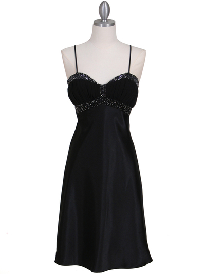 7166 Black Cocktail Dress with Rhinestone Trim - Black, Front View Medium