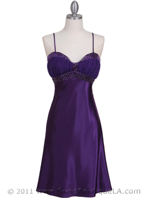 7166 Purple Cocktail Dress with Rhinestone Trim, Purple