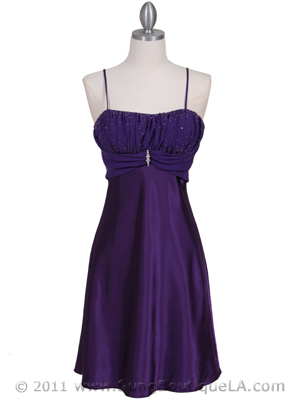 7167 Purple Chiffon Top Cocktail Dress, Purple