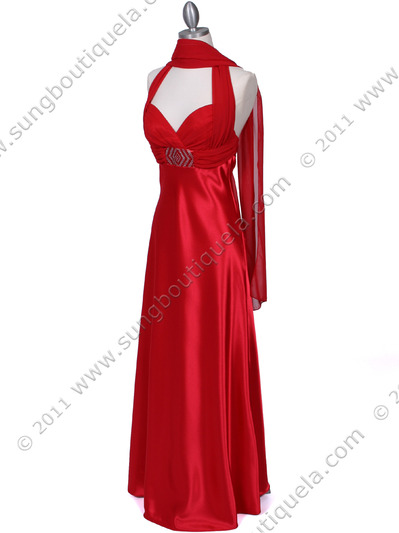 7173 Red Halter Evening Dress - Red, Alt View Medium