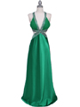 7179 Green Satin Evening Dress - Green, Front View Thumbnail