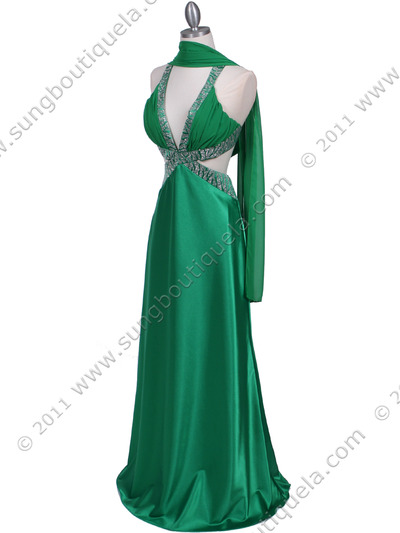 7179 Green Satin Evening Dress - Green, Alt View Medium