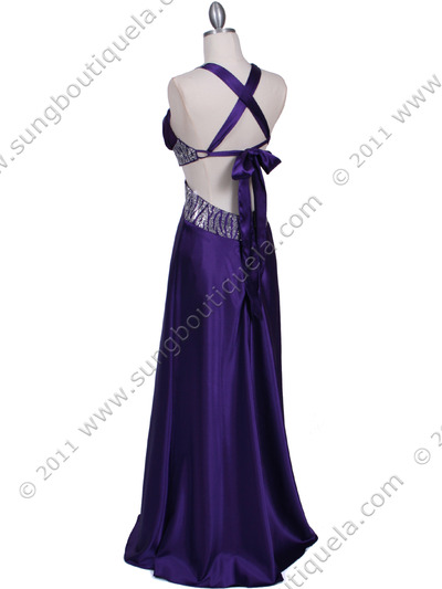 7179 Purple Satin Evening Dress - Purple, Back View Medium