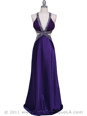 7179 Purple Satin Evening Dress, Purple