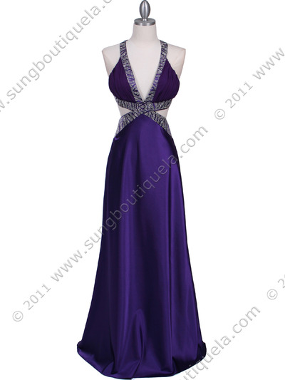 7179 Purple Satin Evening Dress - Purple, Front View Medium