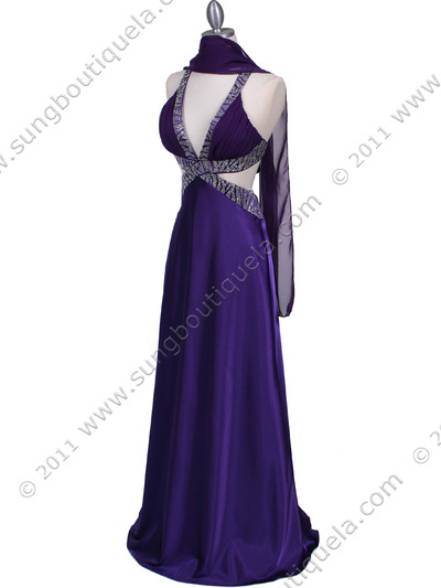 7179 Purple Satin Evening Dress - Purple, Alt View Medium