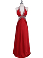 7179 Red Satin Evening Dress - Red, Front View Thumbnail