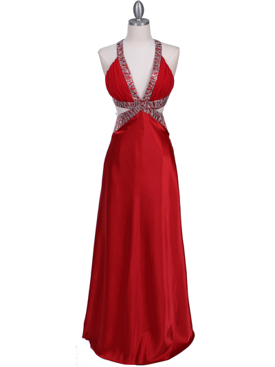 7179 Red Satin Evening Dress - Red, Front View Medium