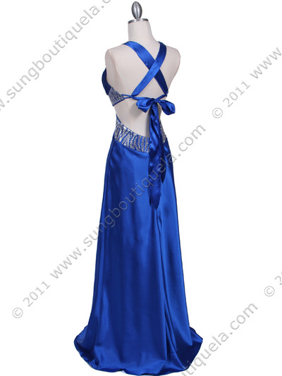 7179 Royal Blue Satin Evening Dress - Royal Blue, Back View Medium