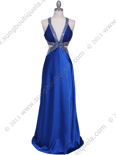 7179 Royal Blue Satin Evening Dress - Royal Blue, Front View Medium