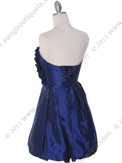 74082 Blue Taffeta Strapless Cocktail Dress - Blue, Back View Medium