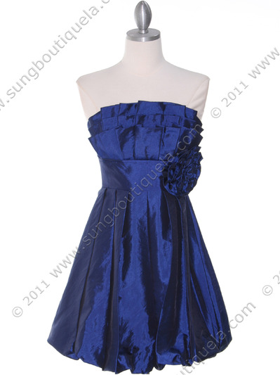 74082 Blue Taffeta Strapless Cocktail Dress - Blue, Front View Medium