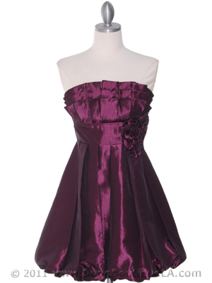 74082 Purple Taffeta Strapless Cocktail Dress, Purple