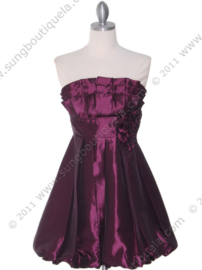 74082 Purple Taffeta Strapless Cocktail Dress - Purple, Front View Medium