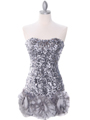 74177 Silver Sequin Party Dress - Silver, Front View Thumbnail