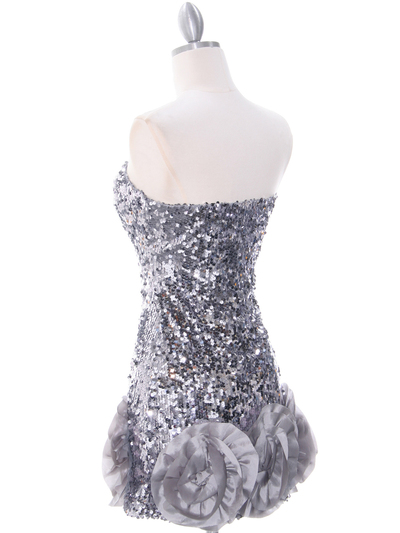 74177 Silver Sequin Party Dress - Silver, Back View Medium