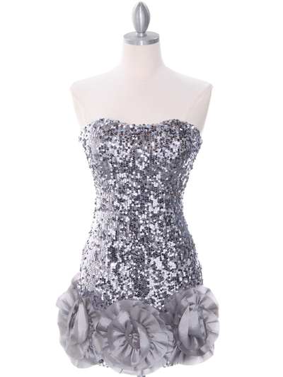 74177 Silver Sequin Party Dress - Silver, Front View Medium