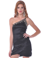 74893 One Shoulder Party Dress - Black, Front View Thumbnail