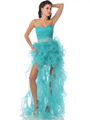 7509 Strapless Sweetheart Organza Ruffle Prom Dress - Jade, Front View Thumbnail