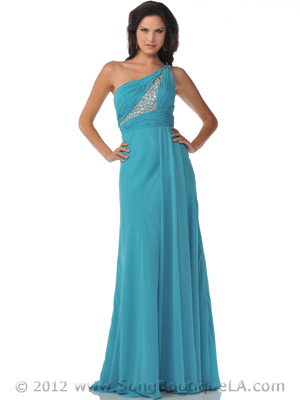 7519 Jade One Shoulder Chiffon Evening Dress with Jewel Decor, Jade