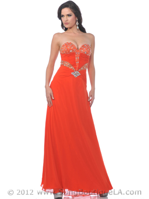 7520 Orange Strapless Sweetheart Chiffon Evening Dress with Beads and, Orange