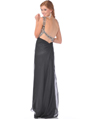 7525 One Shoulder Jeweled Strap Evening Dress with Slit - Black, Back View Thumbnail