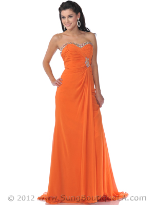 7540 Orange Strapless Prom Dress with Sparkling Sweetheart Neckline, Orange