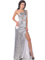 7552 One Shoulder Full Sequin Prom Dress with Slit - Silver, Front View Thumbnail