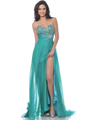 7561 Strapless Embellished Sweetheart Prom Dress with Slit - Jade, Front View Thumbnail