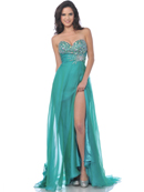 7561 Strapless Embellished Sweetheart Prom Dress with Slit, Jade