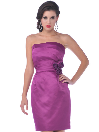 7601 Bridesmaid Dress with Rosette Decor - Purple, Front View Medium