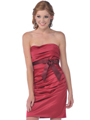 7602 Strapless Cocktail Dress with Sash - Burgundy, Front View Thumbnail