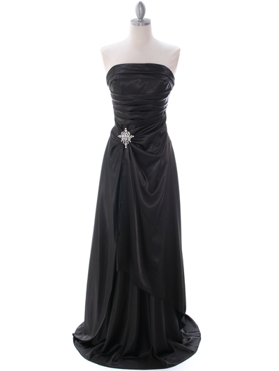 7700 Black Charmeuse Evening Dress - Black, Front View Medium