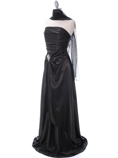 7700 Black Charmeuse Evening Dress - Black, Alt View Medium
