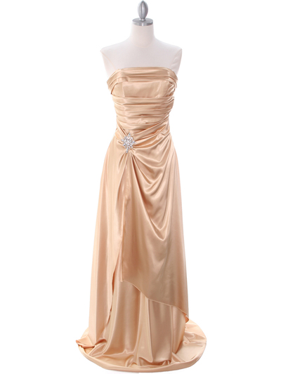 7700 Gold Charmeuse Evening Dress - Gold, Front View Medium