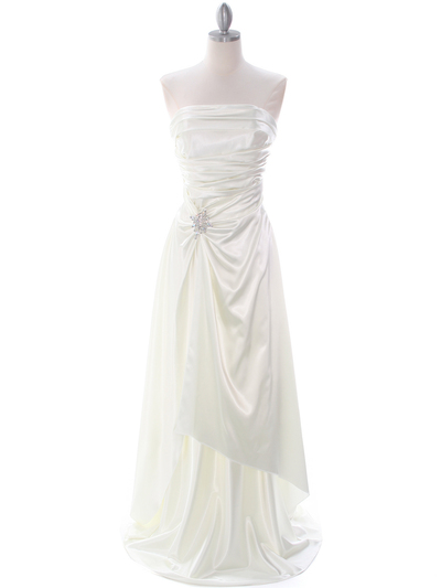 7700 Ivory Charmeuse Evening Dress - Ivory, Front View Medium