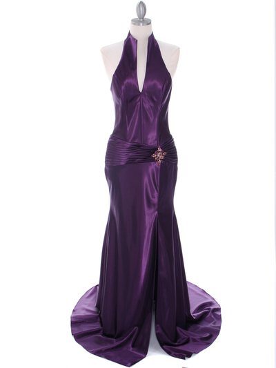 7701 Dark Purple Evening Dress - Dark Purple, Front View Medium