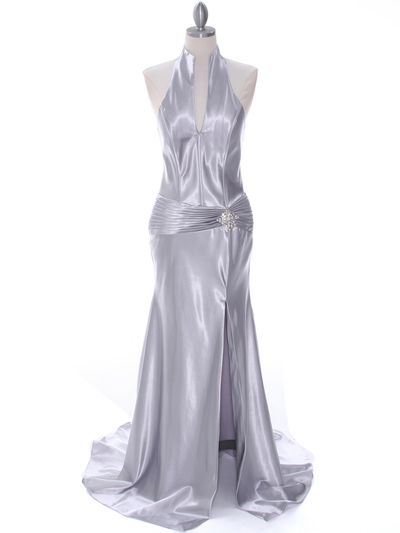 7701 Silver Evening Dress - Silver, Front View Medium