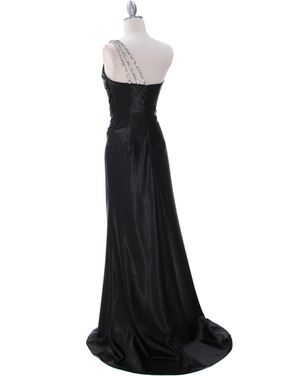 7702 Black Evening Dress with Rhinestone Straps - Black, Back View Medium