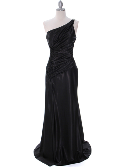 7702 Black Evening Dress with Rhinestone Straps - Black, Front View Medium