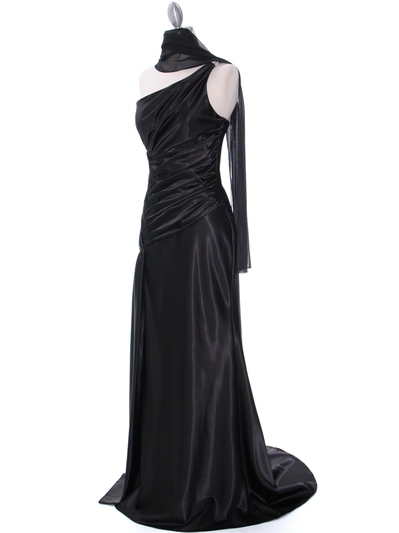 7702 Black Evening Dress with Rhinestone Straps - Black, Alt View Medium
