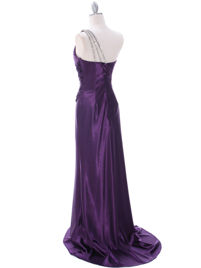 7702 Purple Evening Dress with Rhinestone Straps - Purple, Back View Medium