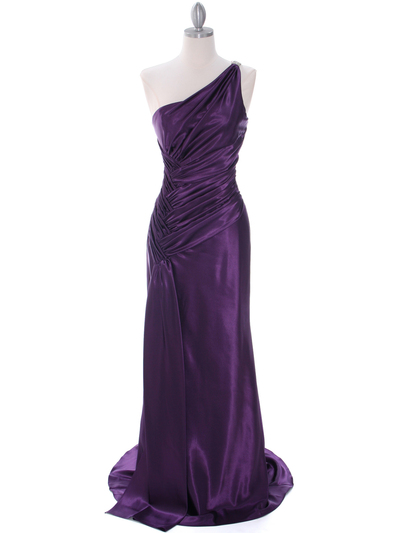 7702 Purple Evening Dress with Rhinestone Straps - Purple, Front View Medium