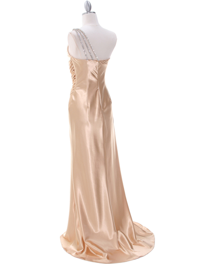 7702 Gold Evening Dress with Rhinestone Straps - Gold, Back View Medium