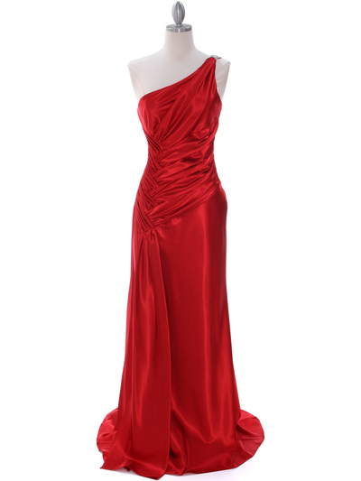 7702 Red Evening Dress with Rhinestone Straps - Red, Front View Medium