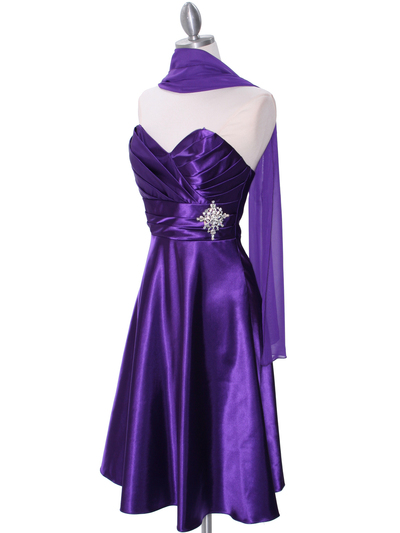 7703 Purple Tea Length Dress - Purple, Alt View Medium