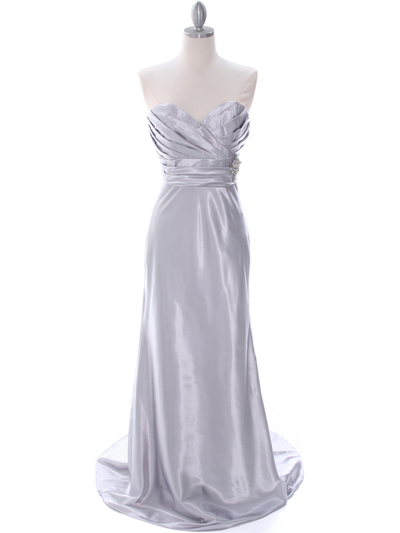 7704 Silver Evening Dress - Silver, Front View Medium